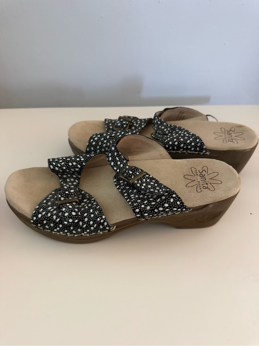 Sanita Black White Speckled Dual-Band Slide Sandals